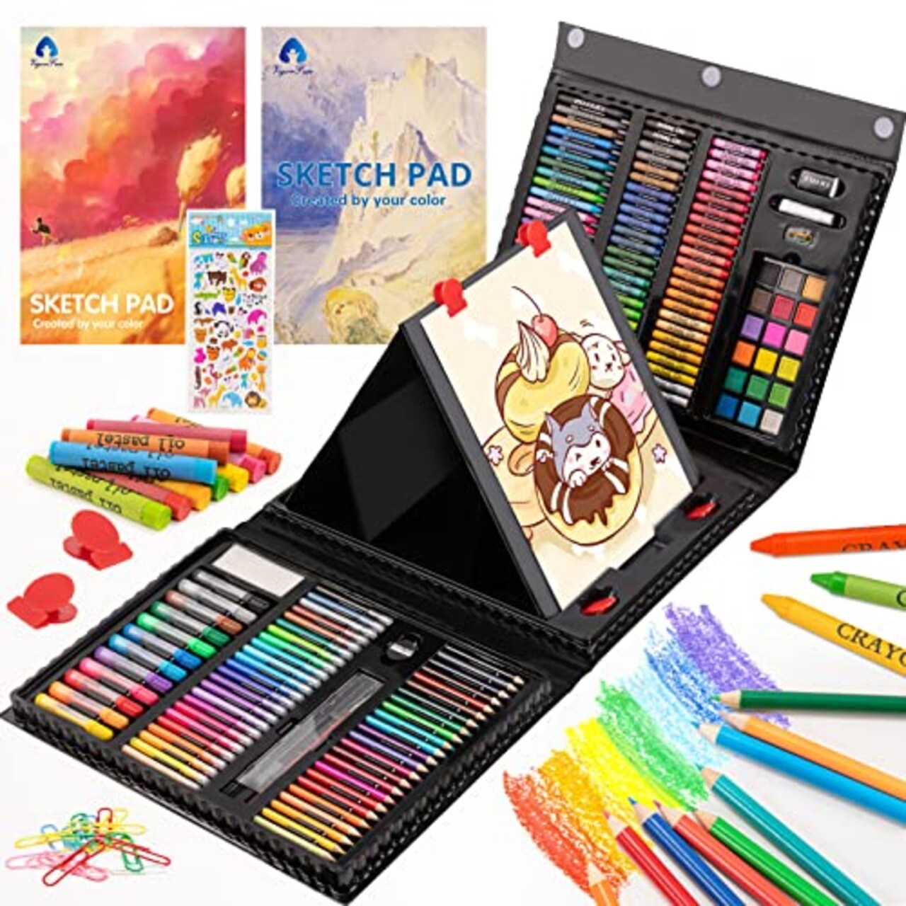 Art Supplies, 240-Piece Art Set Crafts Drawing Kits with Double Sided  Trifold Easel, Includes Sketch Pads, Oil Pastels, Crayons, Colored Pencils,  Gifts for Girls Boys Teen Ages 4-6-8-9-12 (Black)
